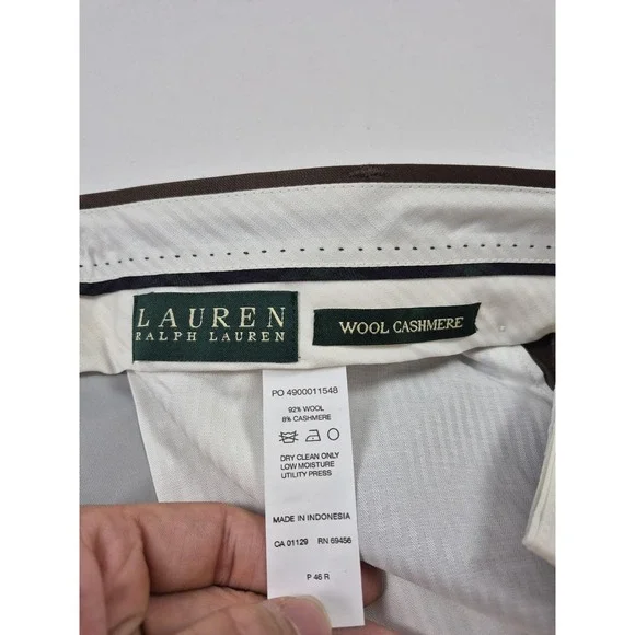 Lauren Ralph Lauren Pants Mens 46x36 Brown Wool Cashmere Pleated Dress Slacks - Picture 5 of 15